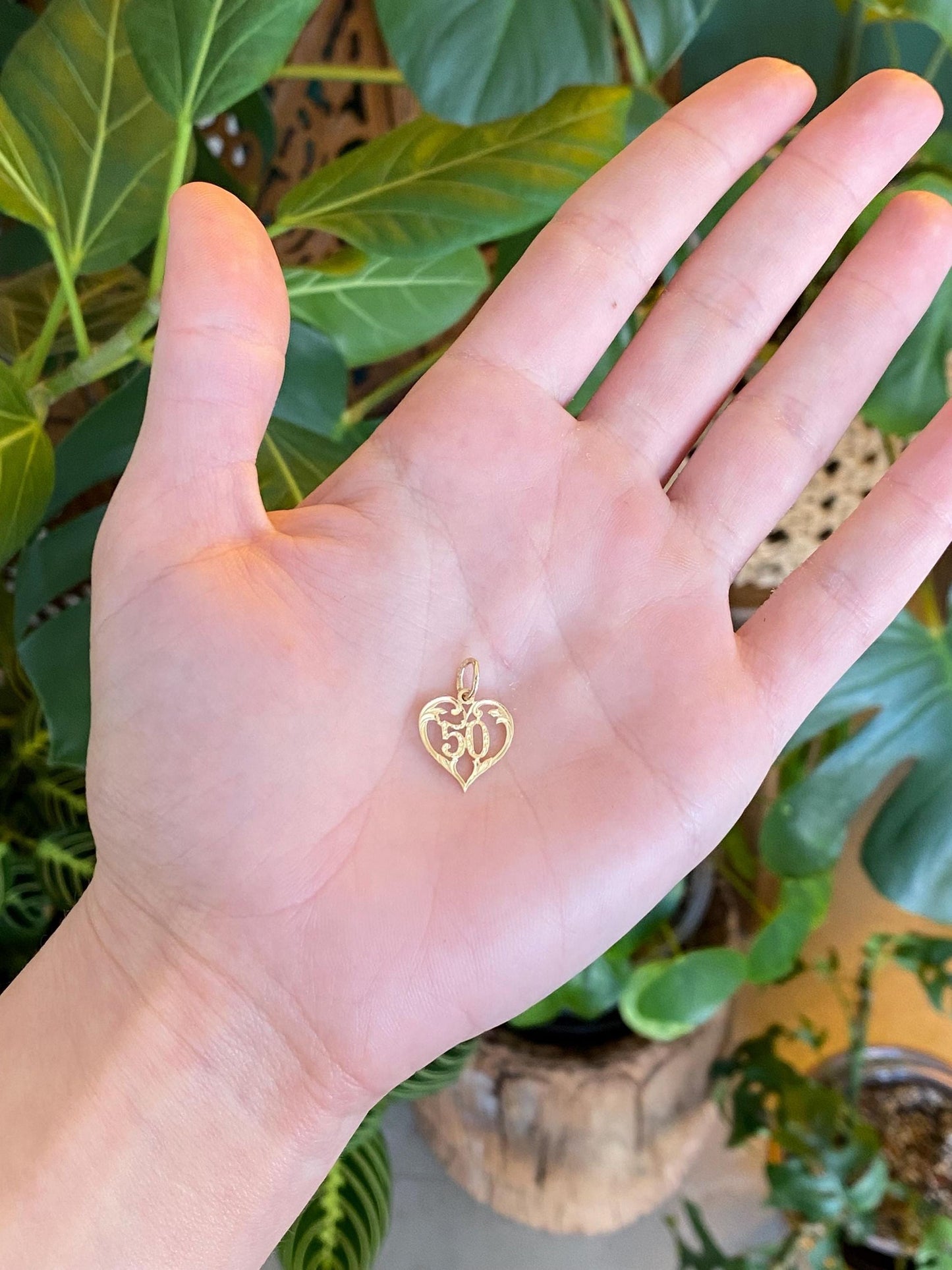 Vintage Solid 14k Yellow Gold '50' Heart Charm