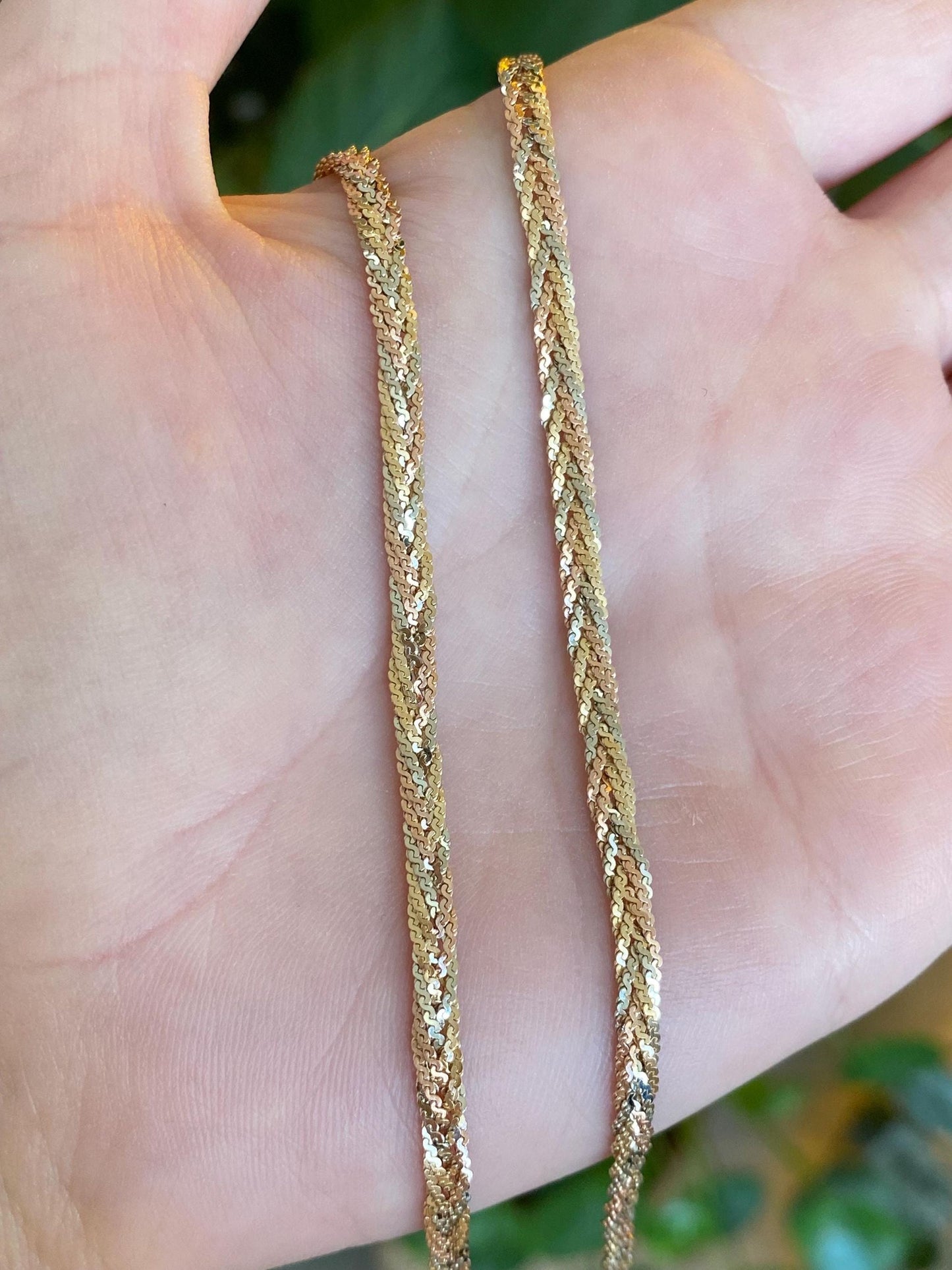 Vintage Solid 14k Tri Tone Long Braided Serpentine Chain Necklace - 16 inches