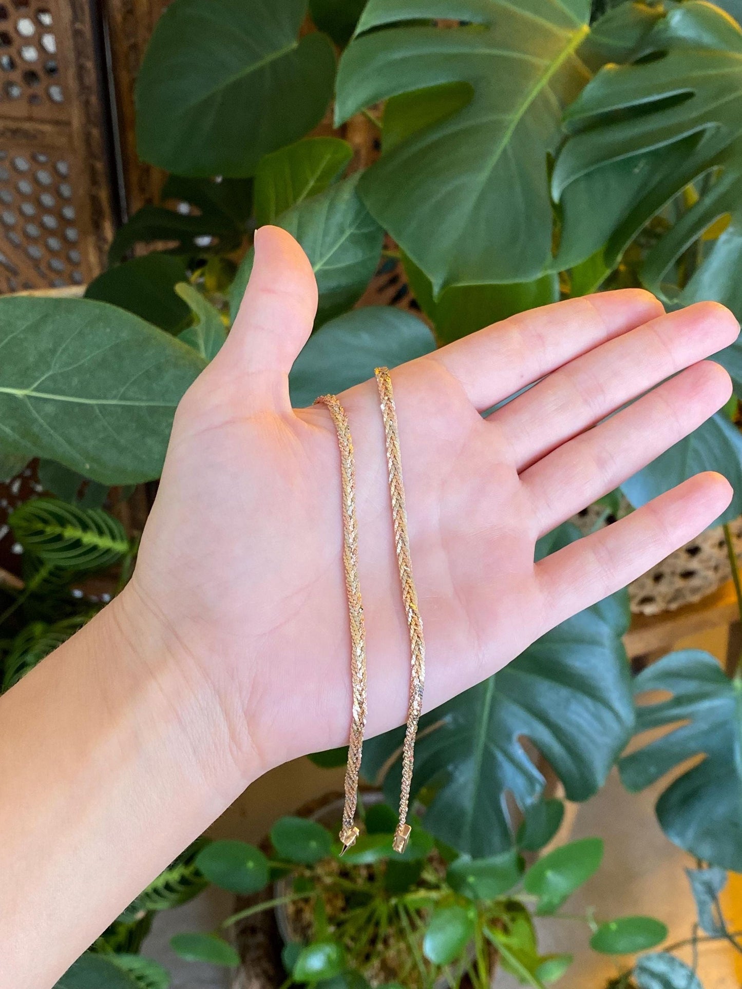 Vintage Solid 14k Tri Tone Long Braided Serpentine Chain Necklace - 16 inches