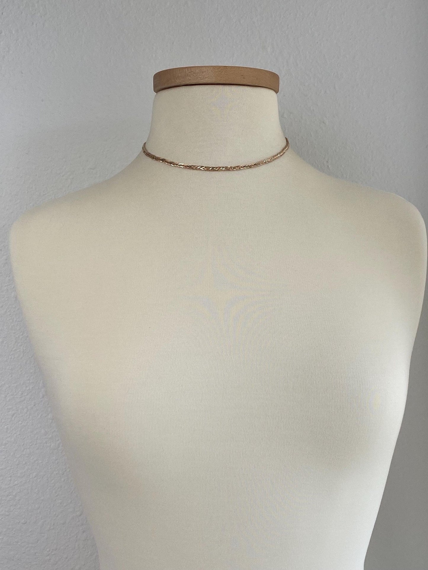 Vintage Solid 14k Tri Tone Long Braided Serpentine Chain Necklace - 16 inches