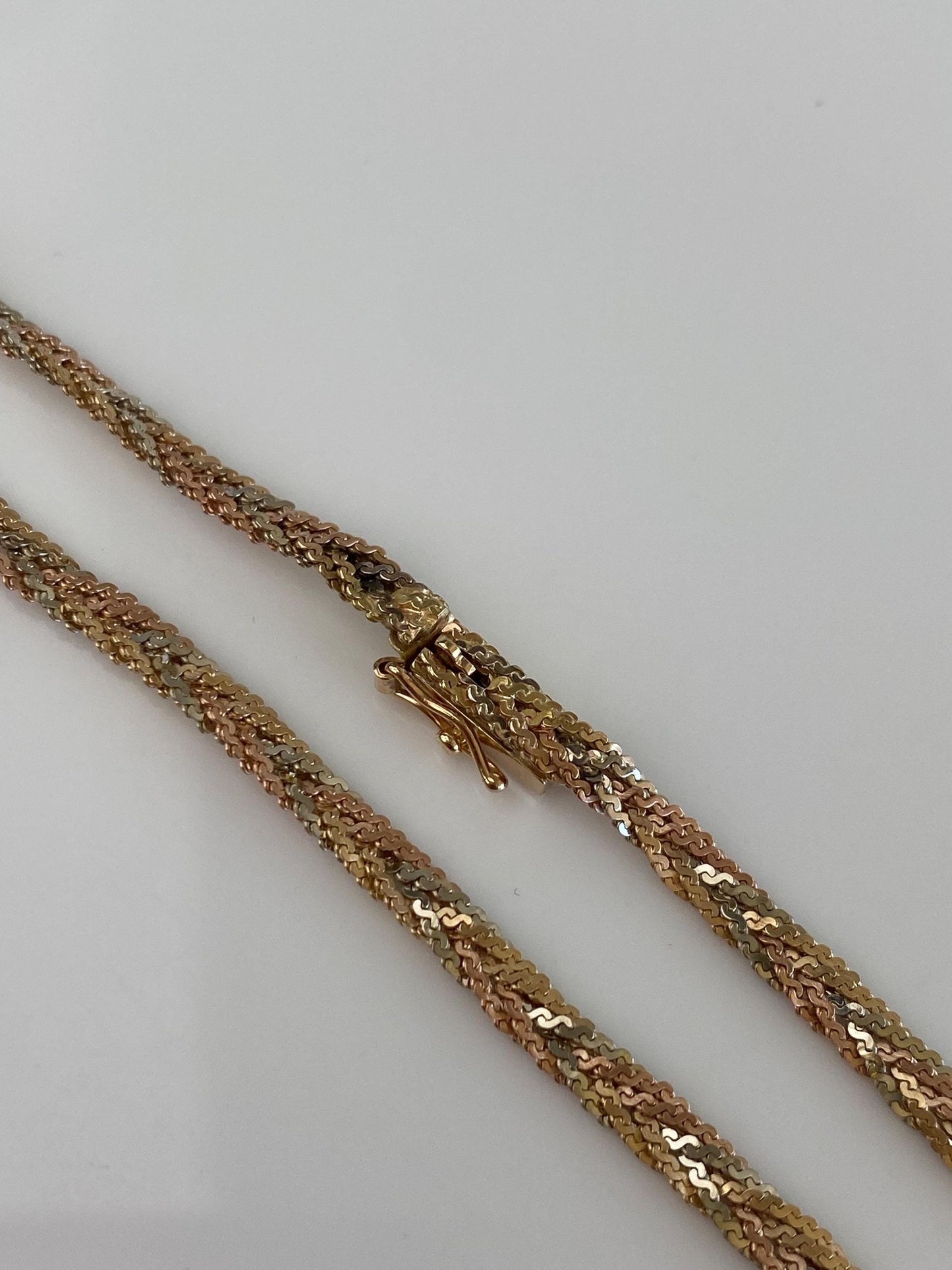 Vintage Solid 14k Tri Tone Long Braided Serpentine Chain Necklace - 16 inches