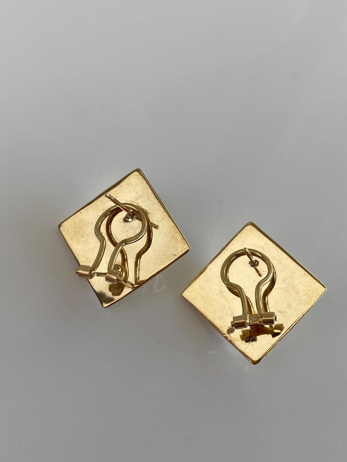 Vintage 14k Yellow Gold Designed Square Stud Earrings