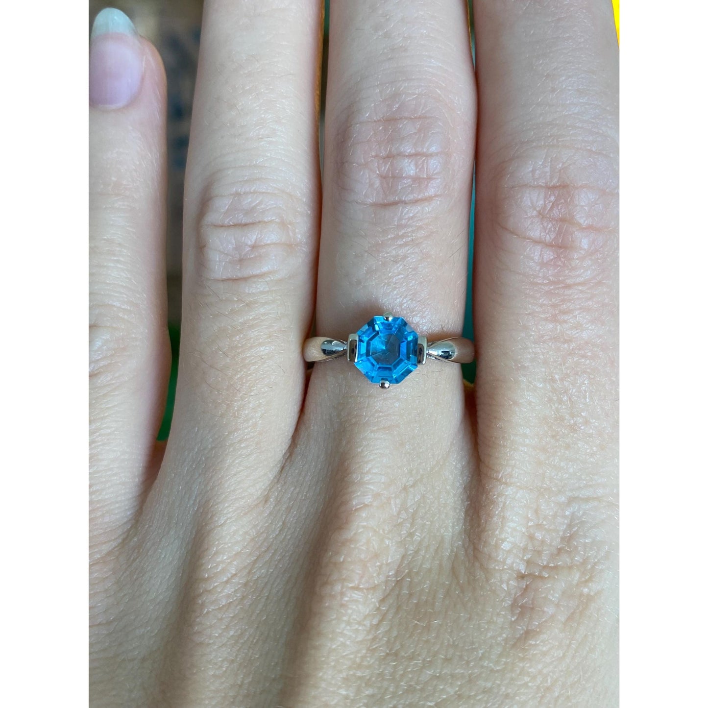 Vintage Solid 10k White Gold Topaz Ring - Size 6.5