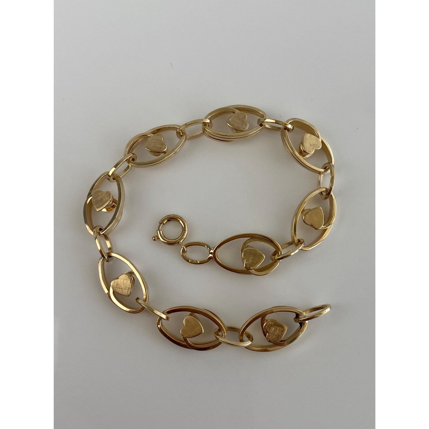 Vintage Solid 14k Yellow Gold Heart Link Bracelet - 7.25 inches