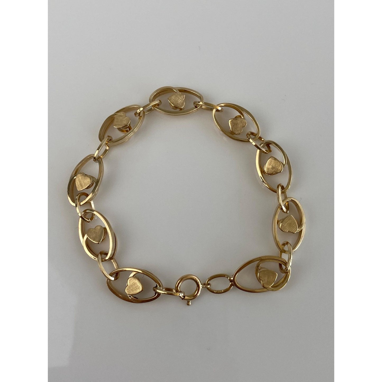 Vintage Solid 14k Yellow Gold Heart Link Bracelet - 7.25 inches