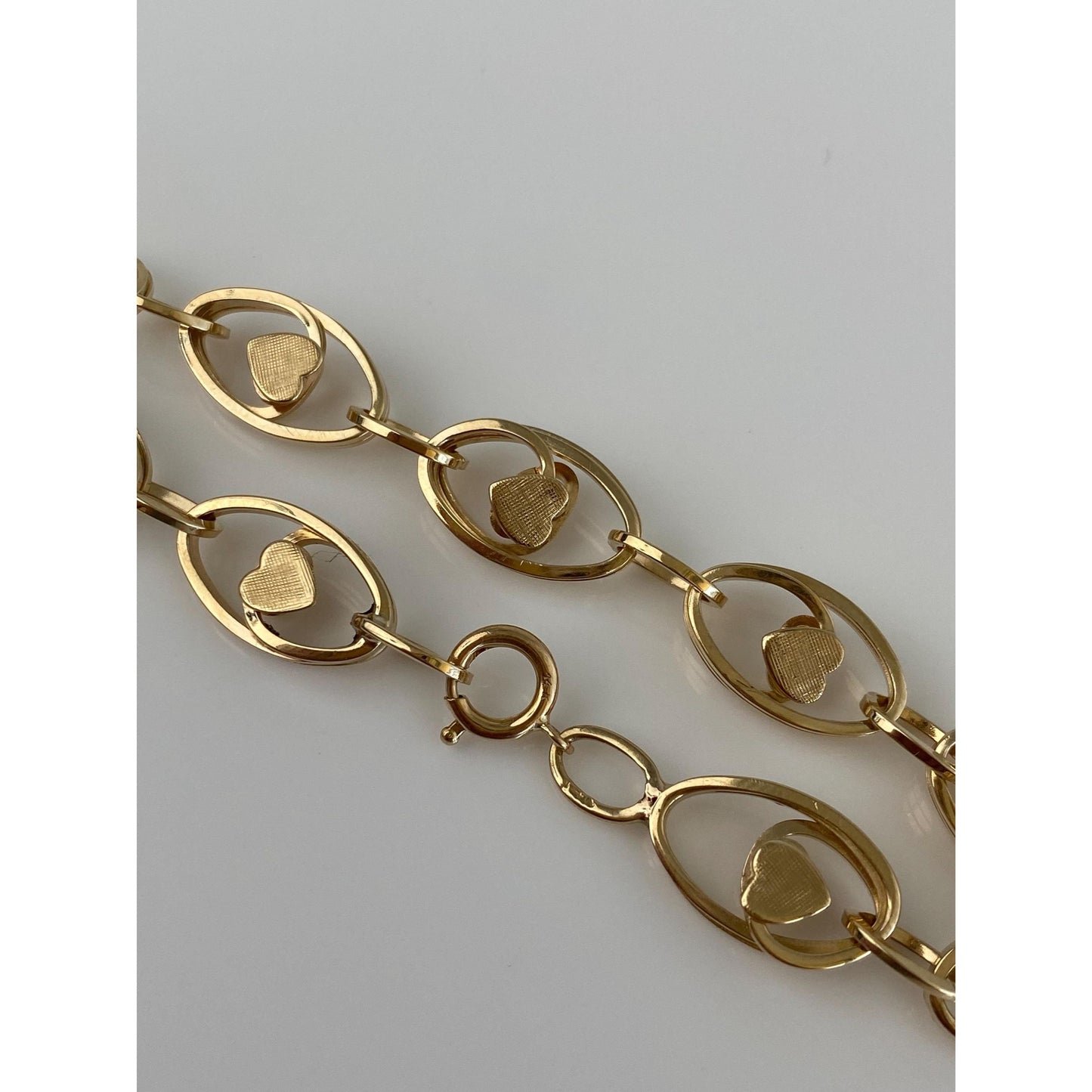Vintage Solid 14k Yellow Gold Heart Link Bracelet - 7.25 inches