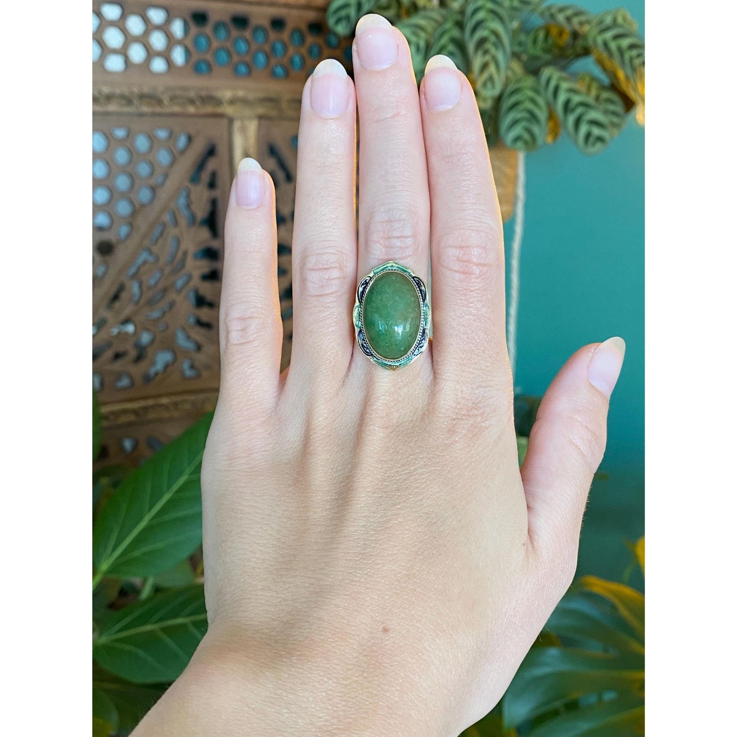 Vintage Solid 14k Yellow Gold Jade & Enamel Ring - Size 5.25 - Fine Estate Jewelry - Real Genuine Gold