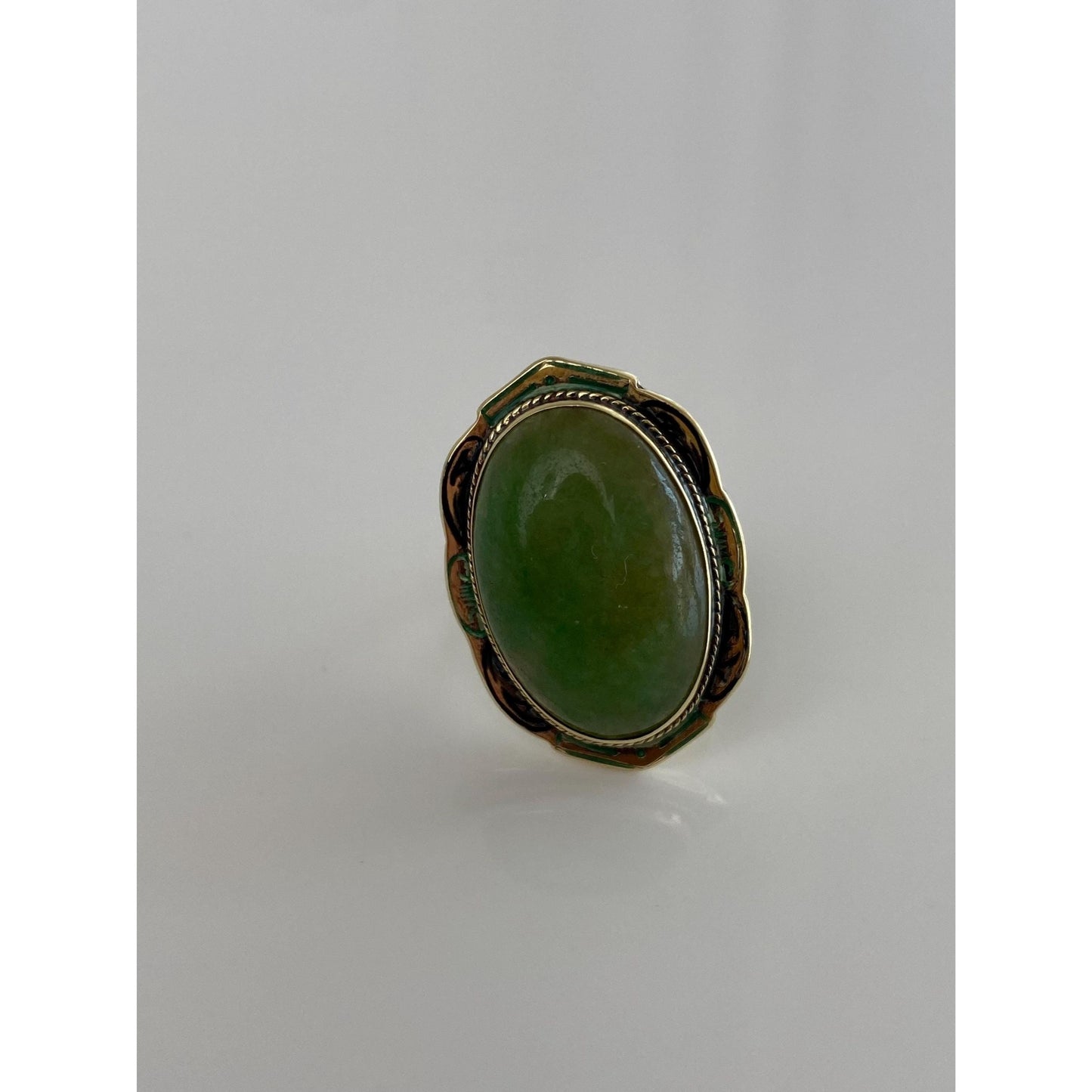Vintage Solid 14k Yellow Gold Jade & Enamel Ring - Size 5.25 - Fine Estate Jewelry - Real Genuine Gold