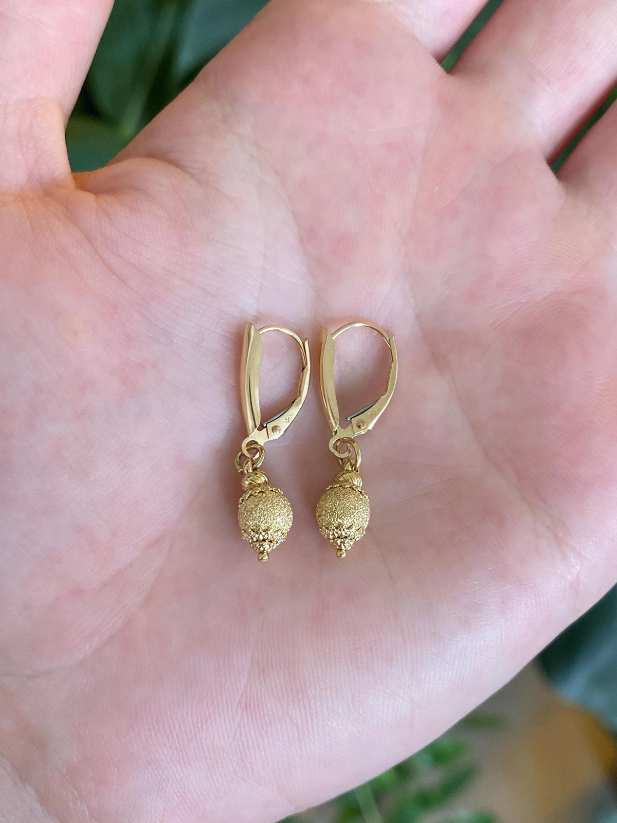 Vintage 14k & 18k Yellow Gold Sparkly Ball Dangle Earrings