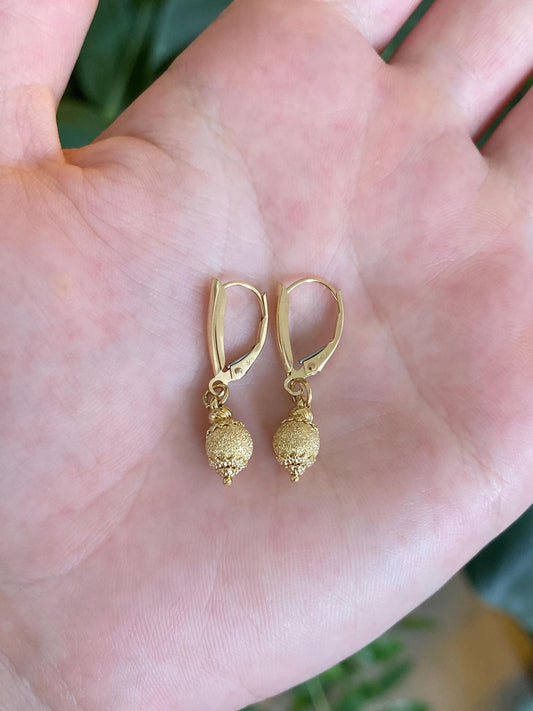 Vintage 14k & 18k Yellow Gold Sparkly Ball Dangle Earrings