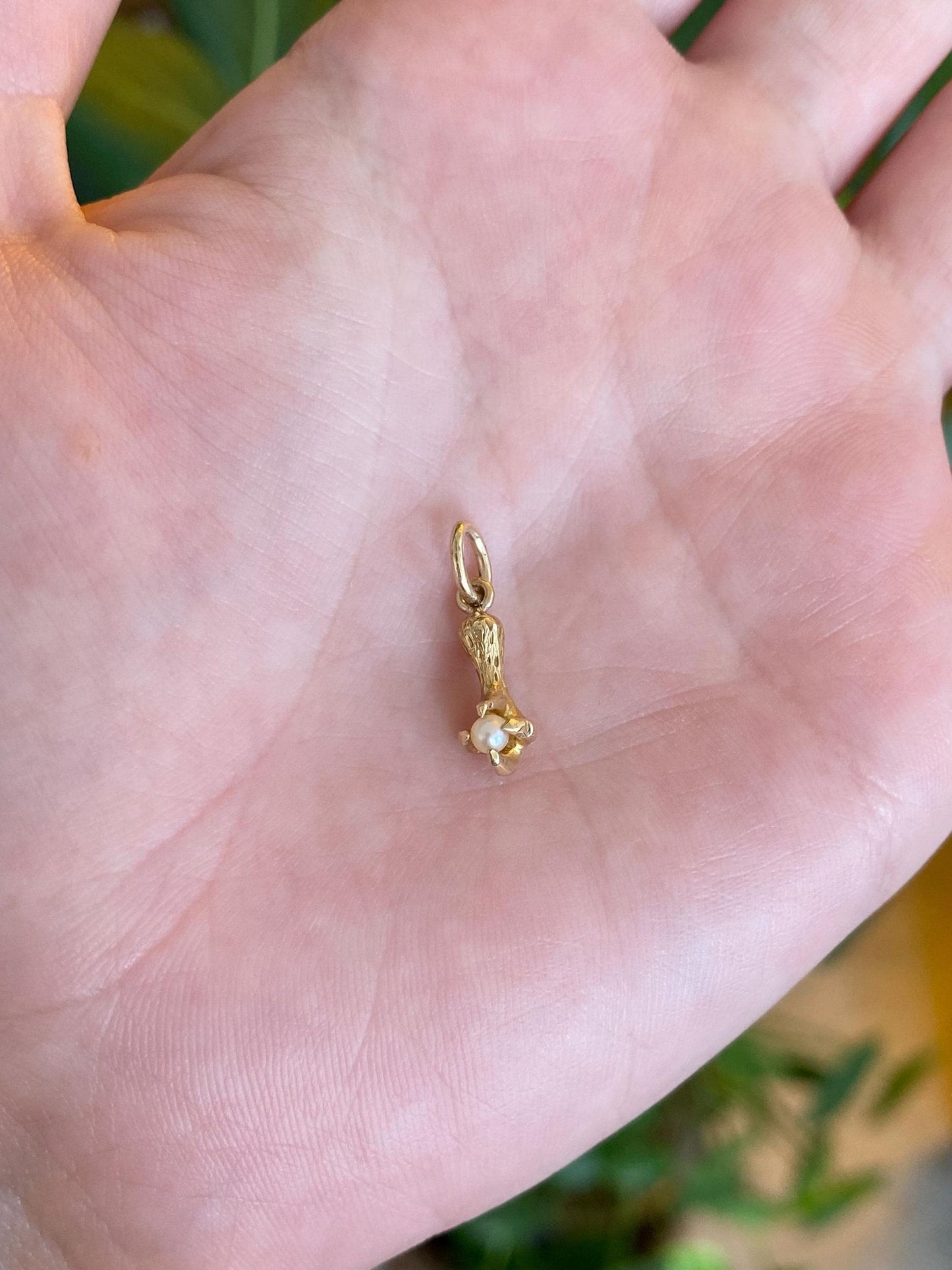 Vintage Solid 14k Yellow Gold Pearl Claw Stick Pin Conversion Charm