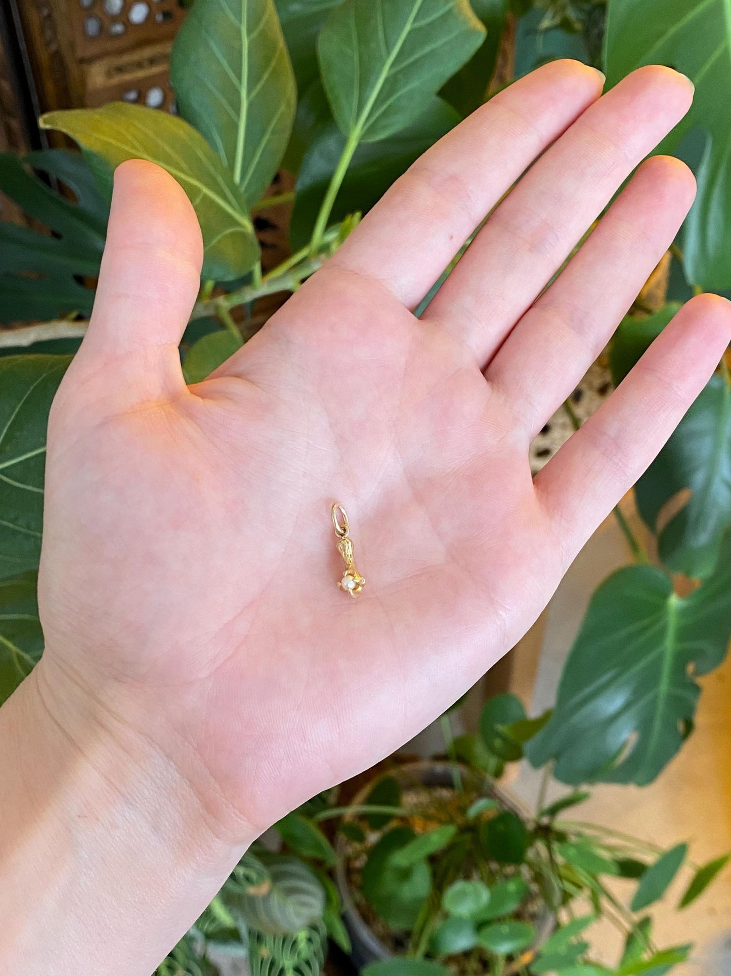 Vintage Solid 14k Yellow Gold Pearl Claw Stick Pin Conversion Charm