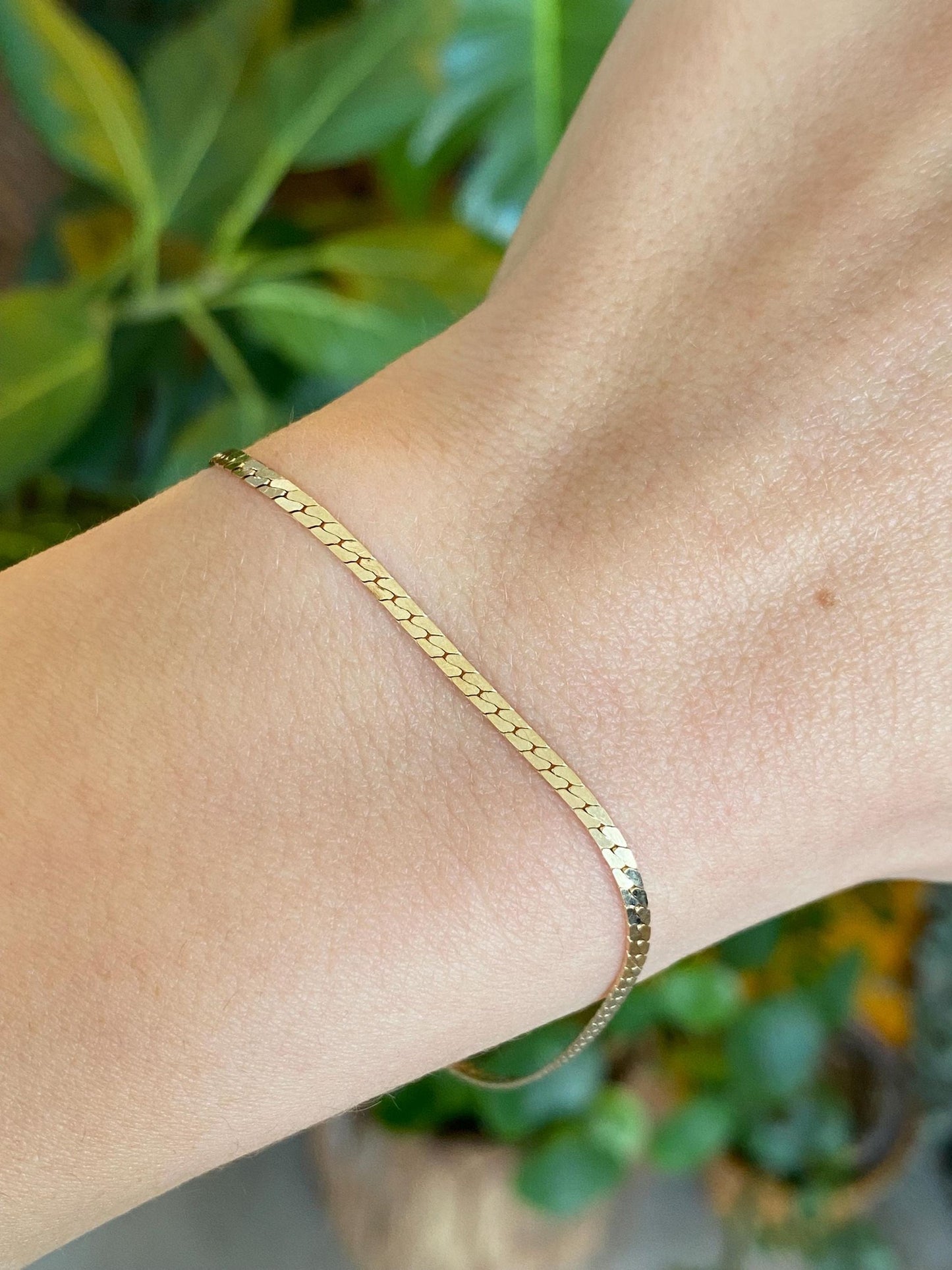 Vintage Solid 14k Yellow Gold Flat Curb Chain Bracelet - 7.5 Inches