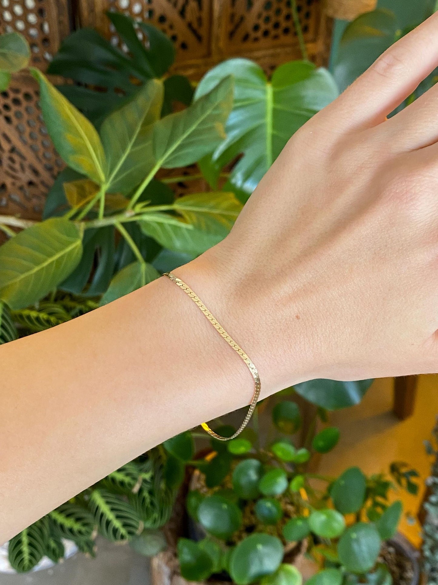Vintage Solid 14k Yellow Gold Flat Curb Chain Bracelet - 7.5 Inches