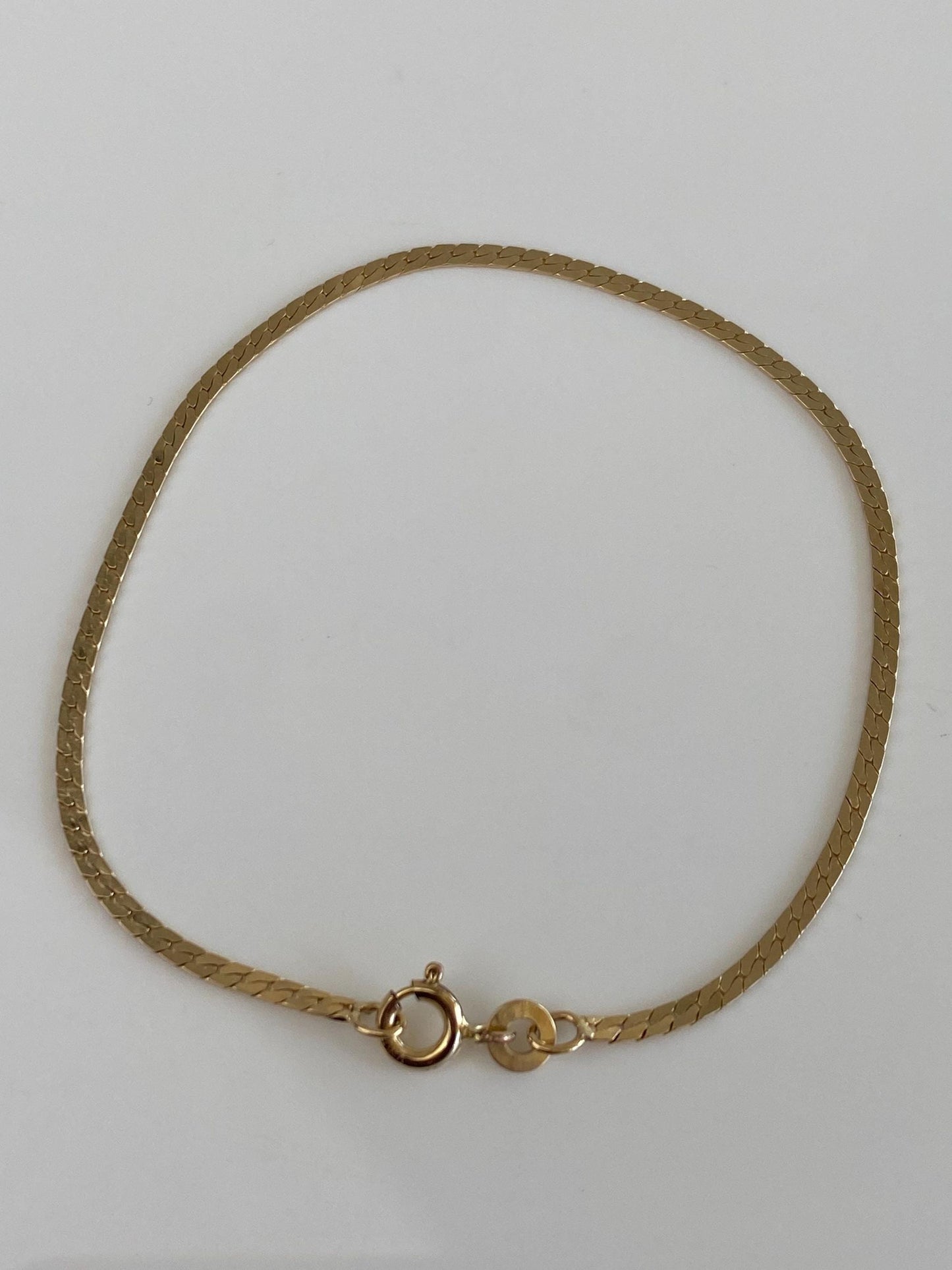 Vintage Solid 14k Yellow Gold Flat Curb Chain Bracelet - 7.5 Inches