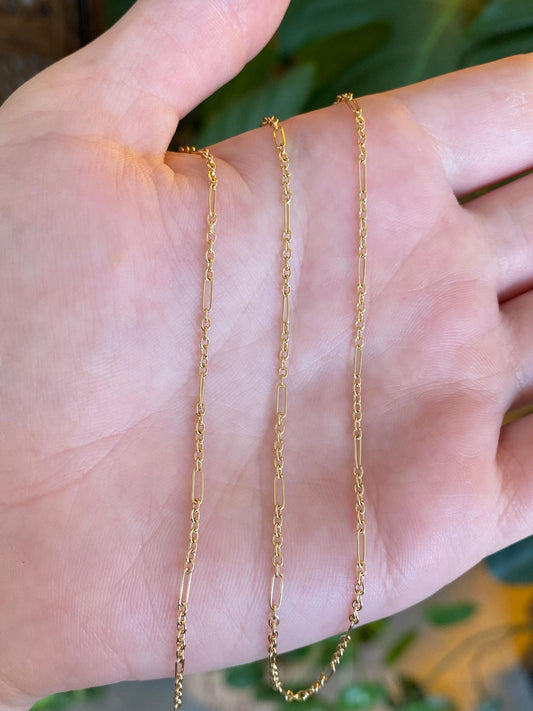 Vintage Solid 18k Yellow Gold Albert Cable Trombone Link Chain Necklace - 17.5 inches