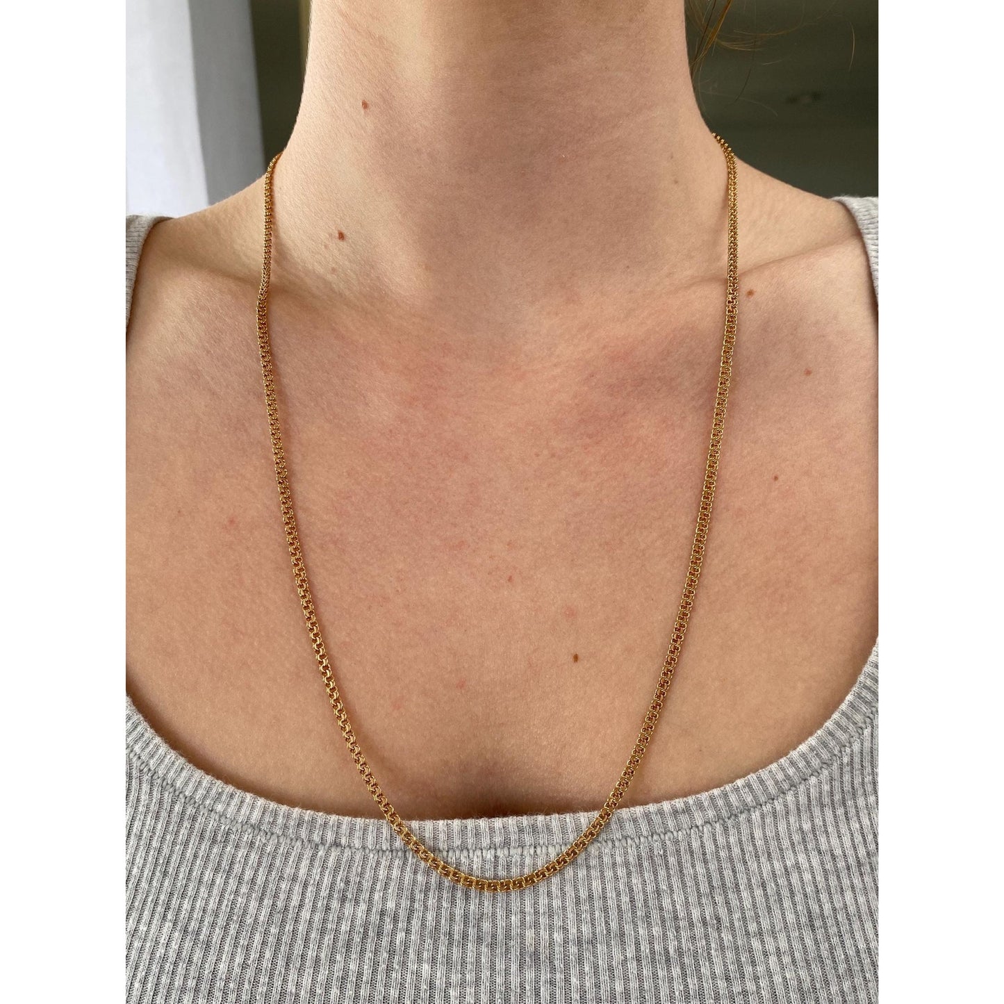 Vintage Solid 14k Rosey Gold Fancy Flat Chain Necklace - 24 inches