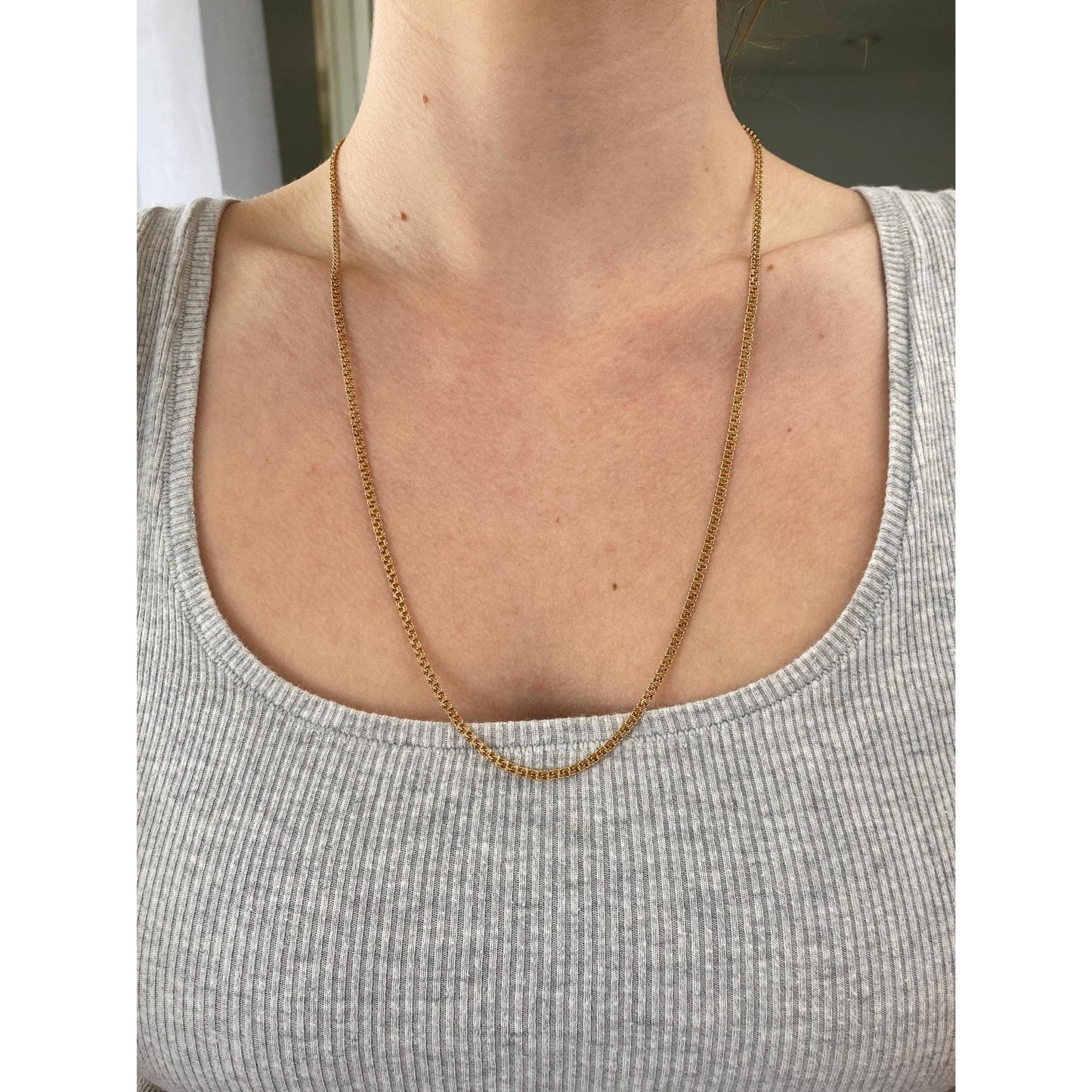 Vintage Solid 14k Rosey Gold Fancy Flat Chain Necklace - 24 inches