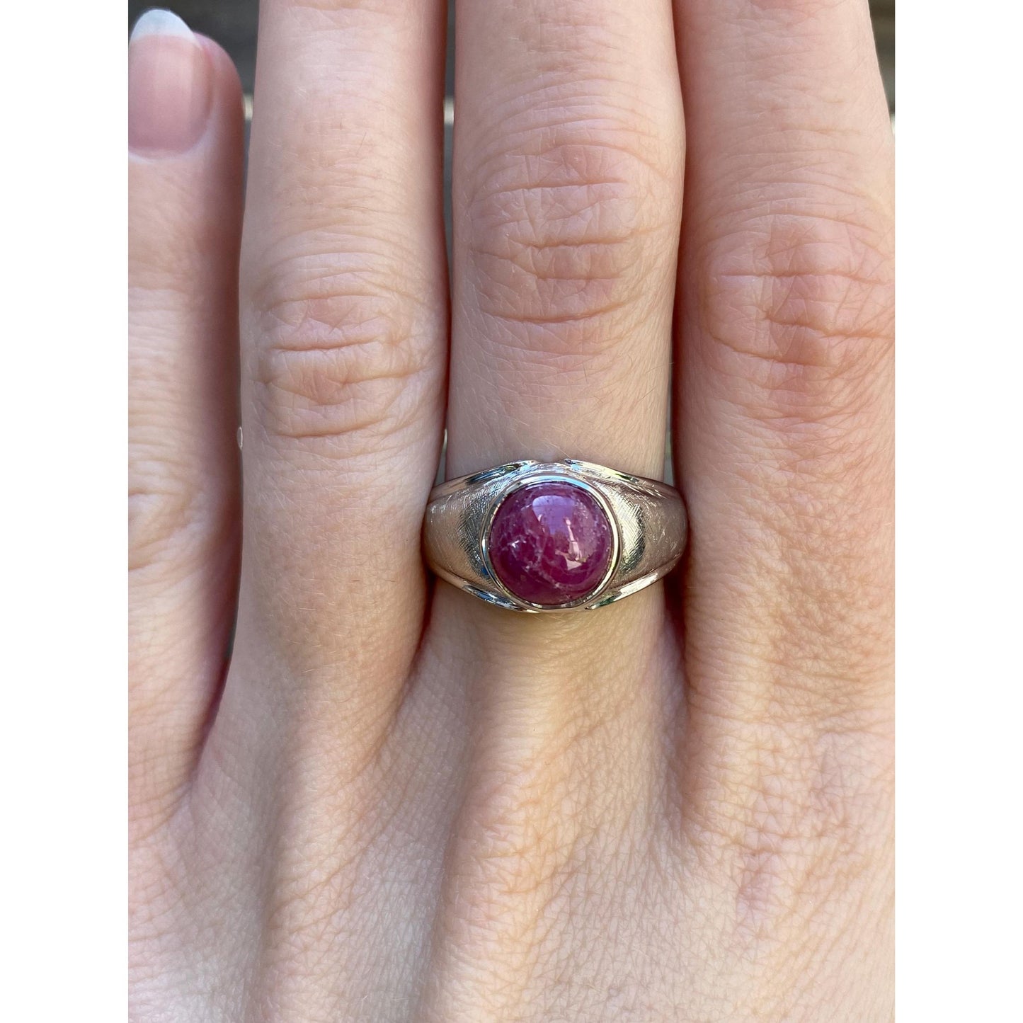 Vintage Solid 10k White Gold Pink Star Sapphire Signet Ring - Size 7.75