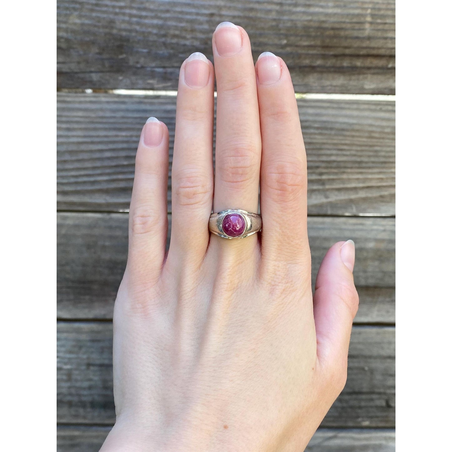 Vintage Solid 10k White Gold Pink Star Sapphire Signet Ring - Size 7.75