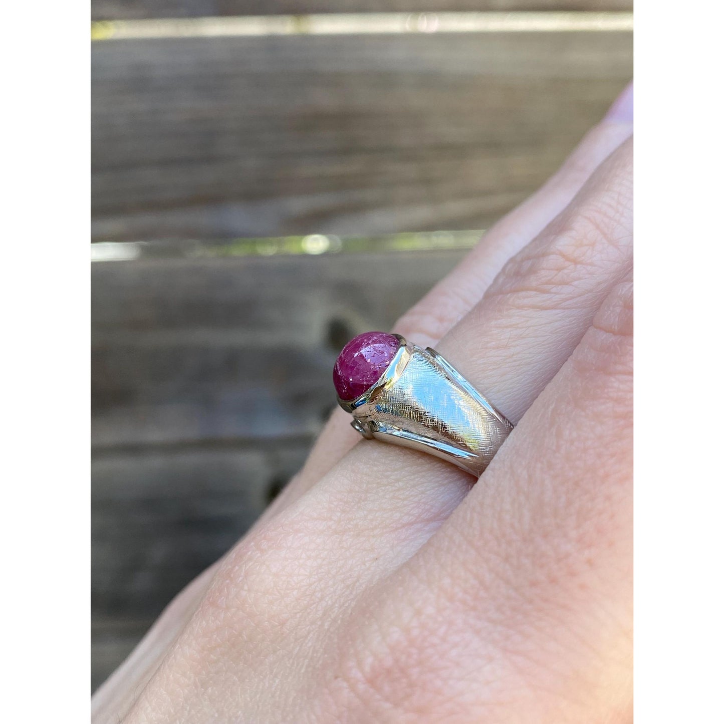 Vintage Solid 10k White Gold Pink Star Sapphire Signet Ring - Size 7.75