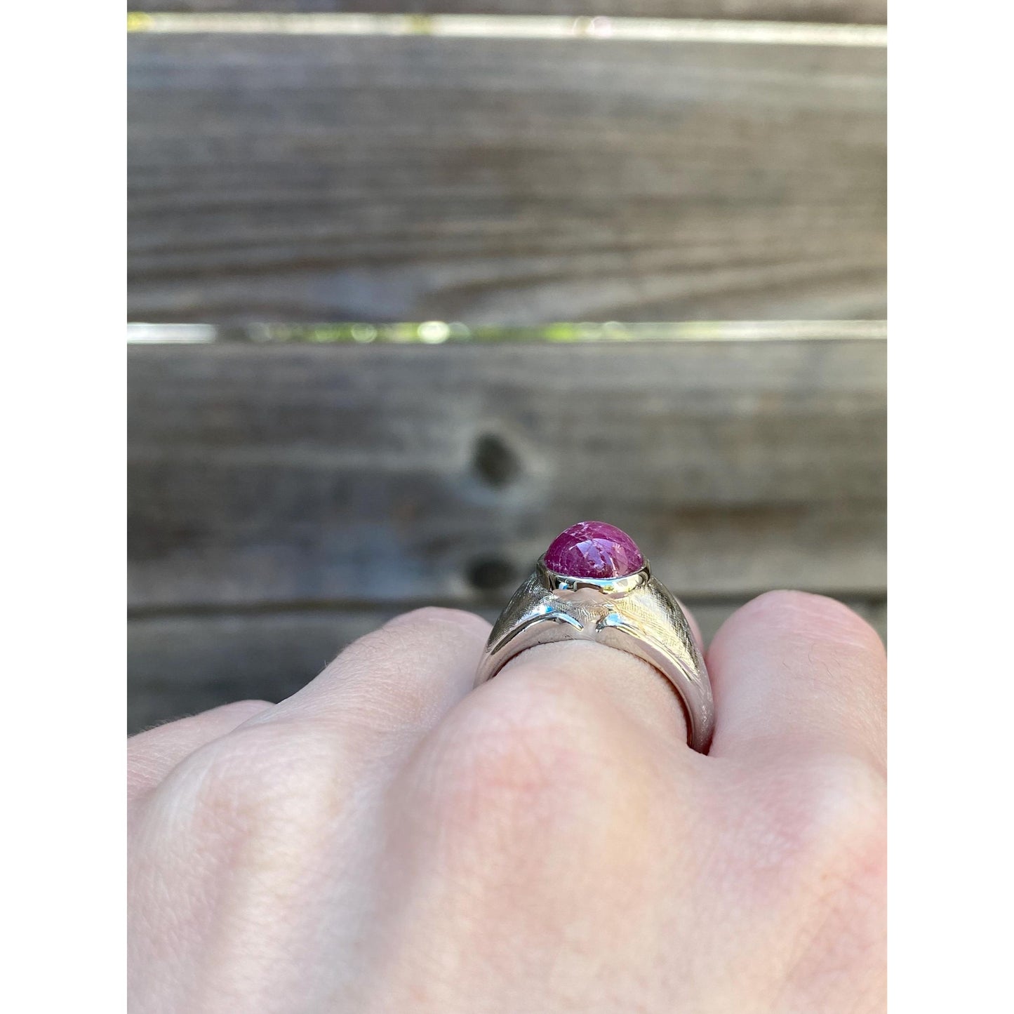 Vintage Solid 10k White Gold Pink Star Sapphire Signet Ring - Size 7.75