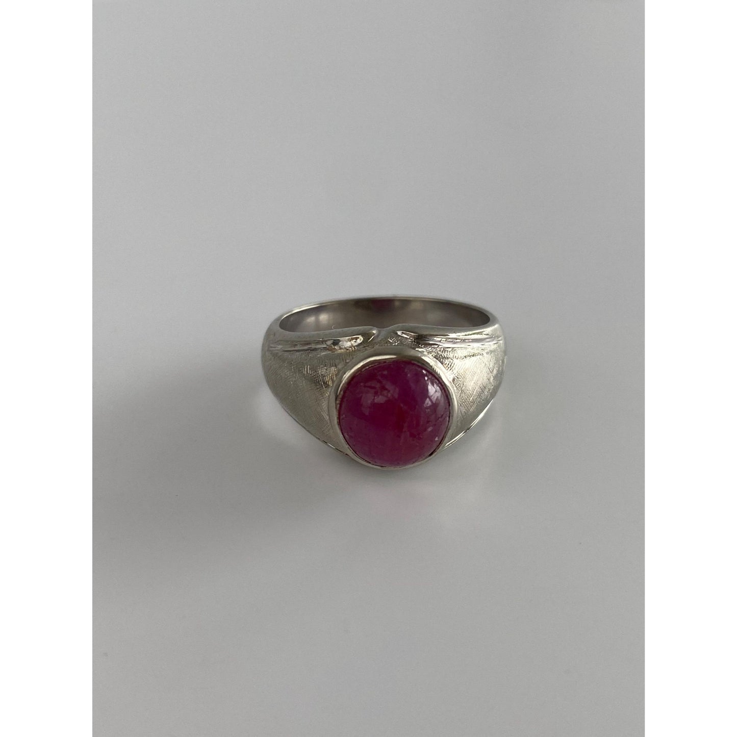 Vintage Solid 10k White Gold Pink Star Sapphire Signet Ring - Size 7.75