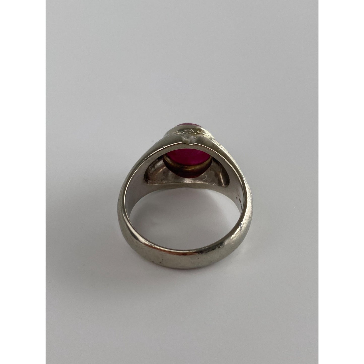 Vintage Solid 10k White Gold Pink Star Sapphire Signet Ring - Size 7.75