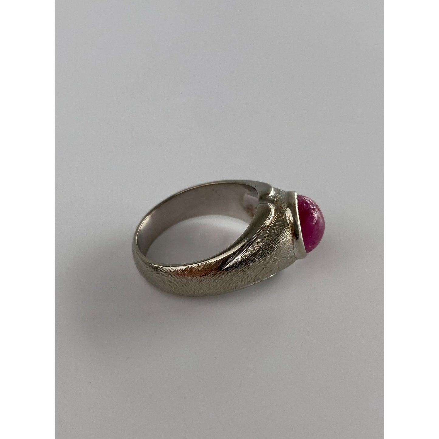 Vintage Solid 10k White Gold Pink Star Sapphire Signet Ring - Size 7.75