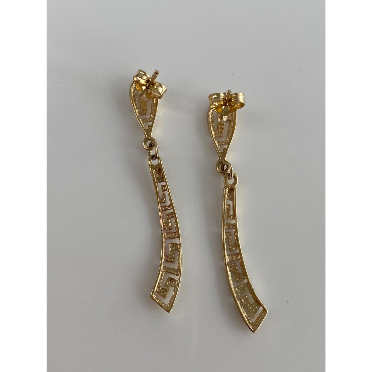Solid 14k Yellow Gold Greek Key Dangle Stud Earrings