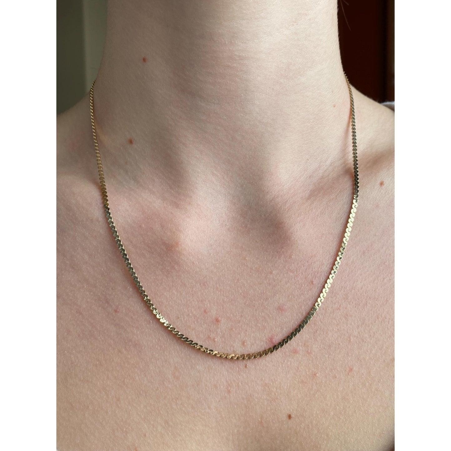 Vintage Solid 14k Yellow Gold Chunky Serpentine Chain Necklace - 18.75 inches