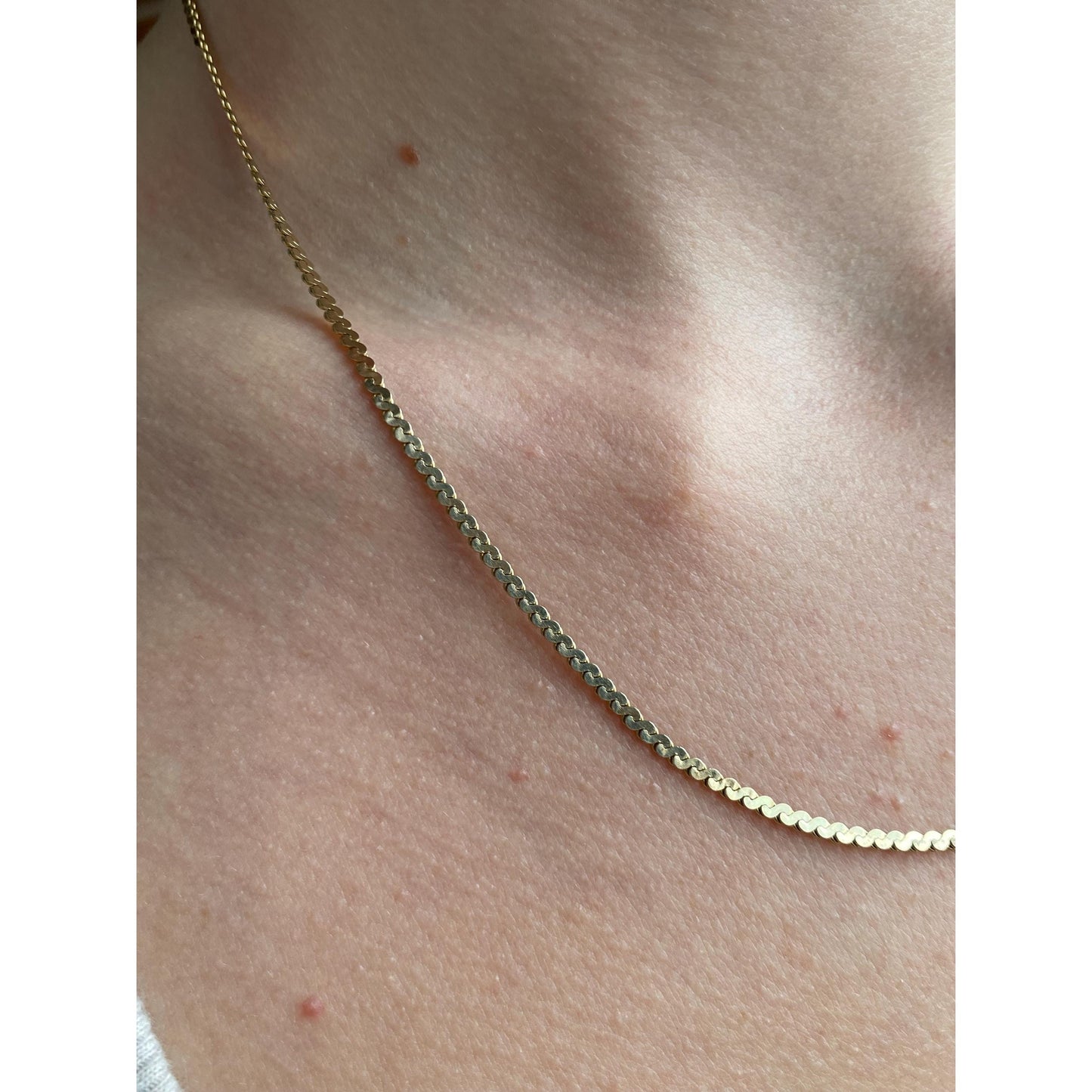 Vintage Solid 14k Yellow Gold Chunky Serpentine Chain Necklace - 18.75 inches