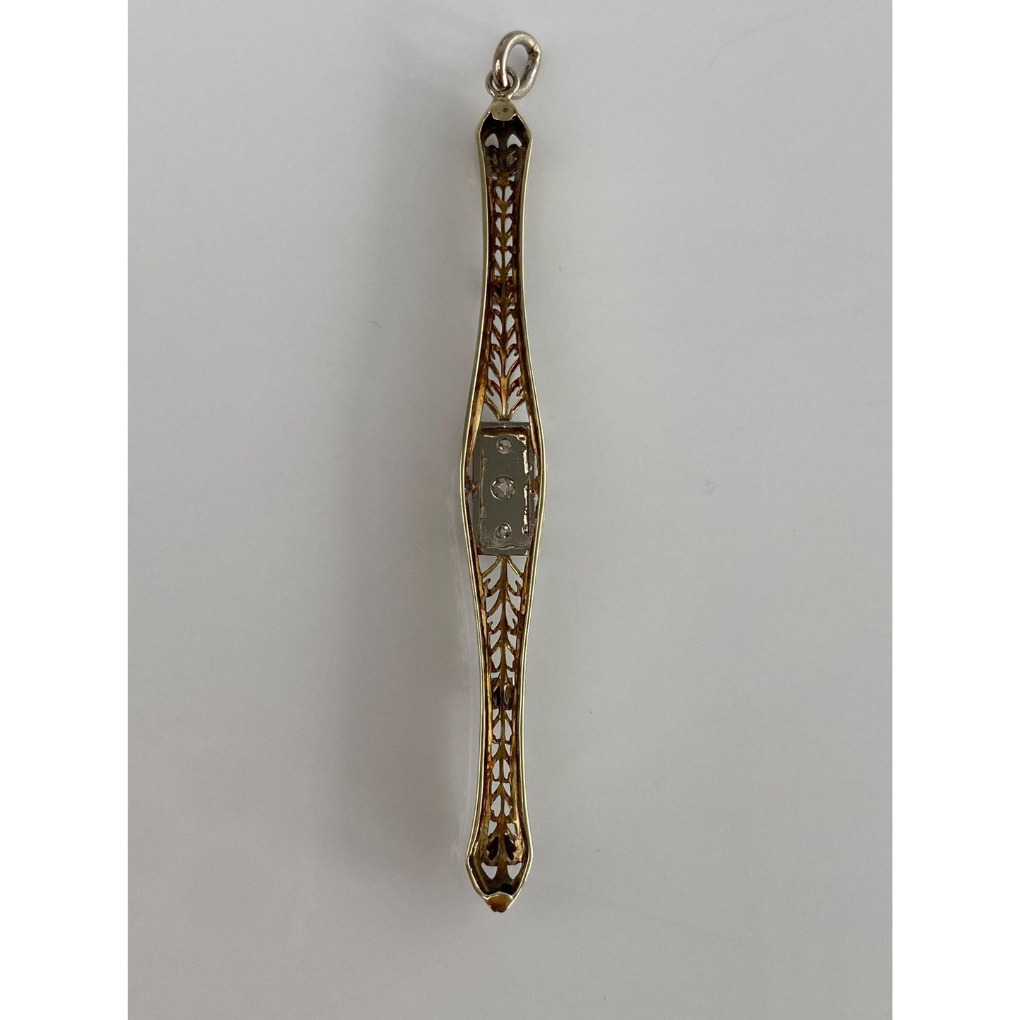 Solid 14k White & Yellow Gold Diamond Art Deco Bar Pin Conversion Charm