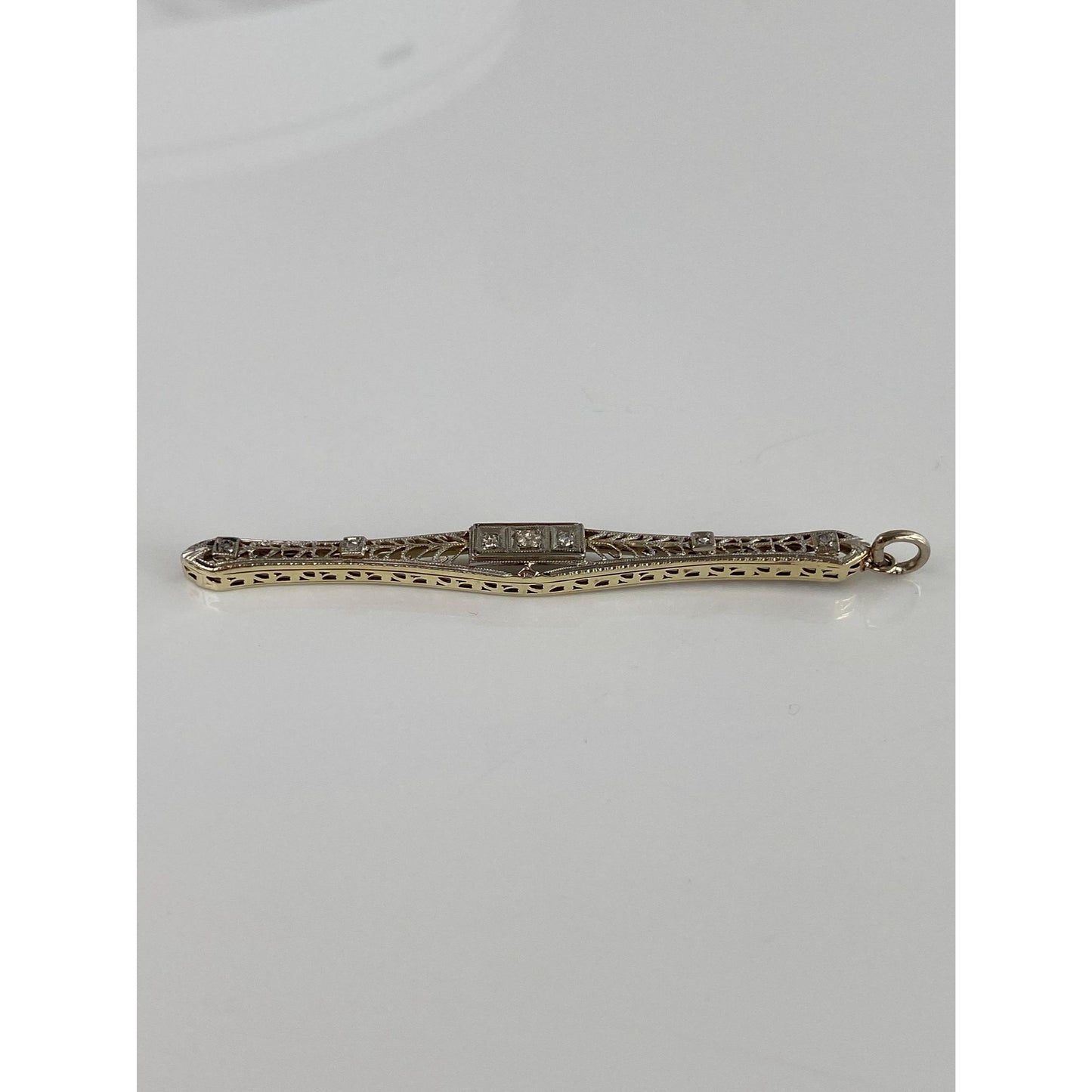 Solid 14k White & Yellow Gold Diamond Art Deco Bar Pin Conversion Charm