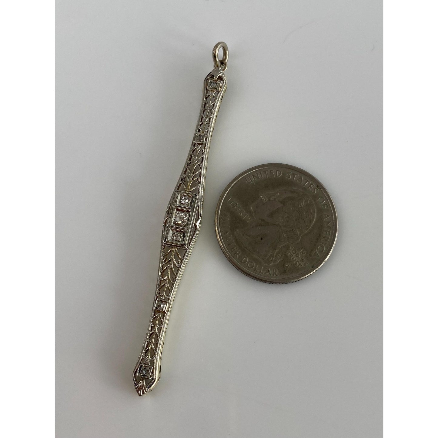 Solid 14k White & Yellow Gold Diamond Art Deco Bar Pin Conversion Charm