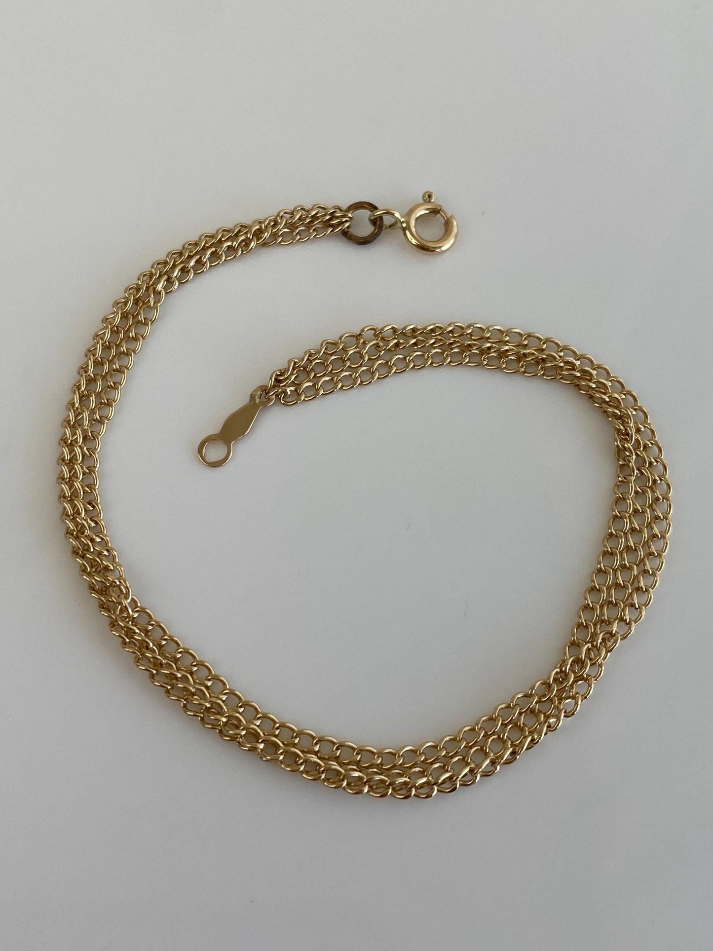 Vintage Solid 14k Yellow Gold Triple Strand Curb Chain Bracelet - 7 inches