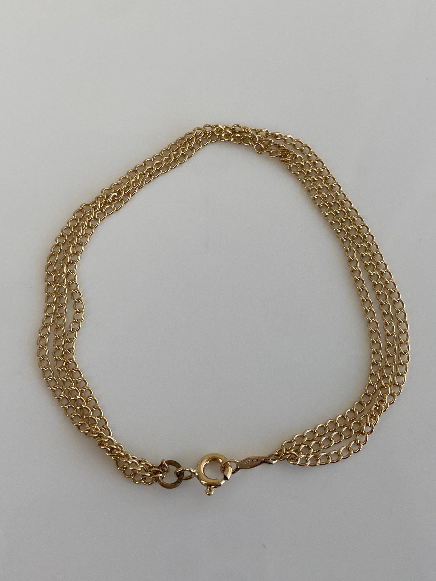 Vintage Solid 14k Yellow Gold Triple Strand Curb Chain Bracelet - 7 inches