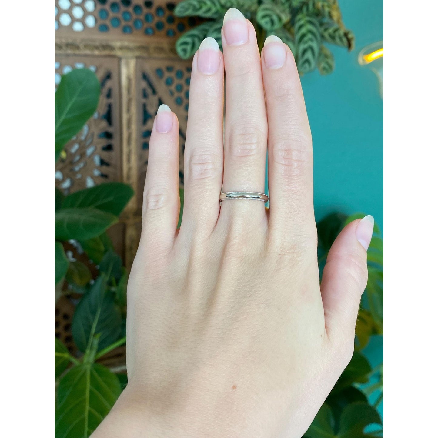 Vintage Solid 14k White Gold Milgrain Ring Band - Size 7.5