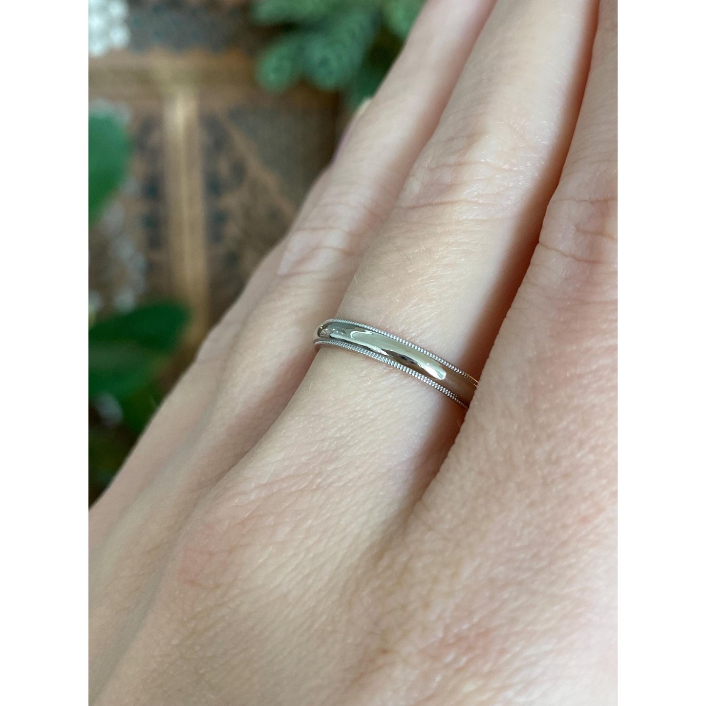 Vintage Solid 14k White Gold Milgrain Ring Band - Size 7.5