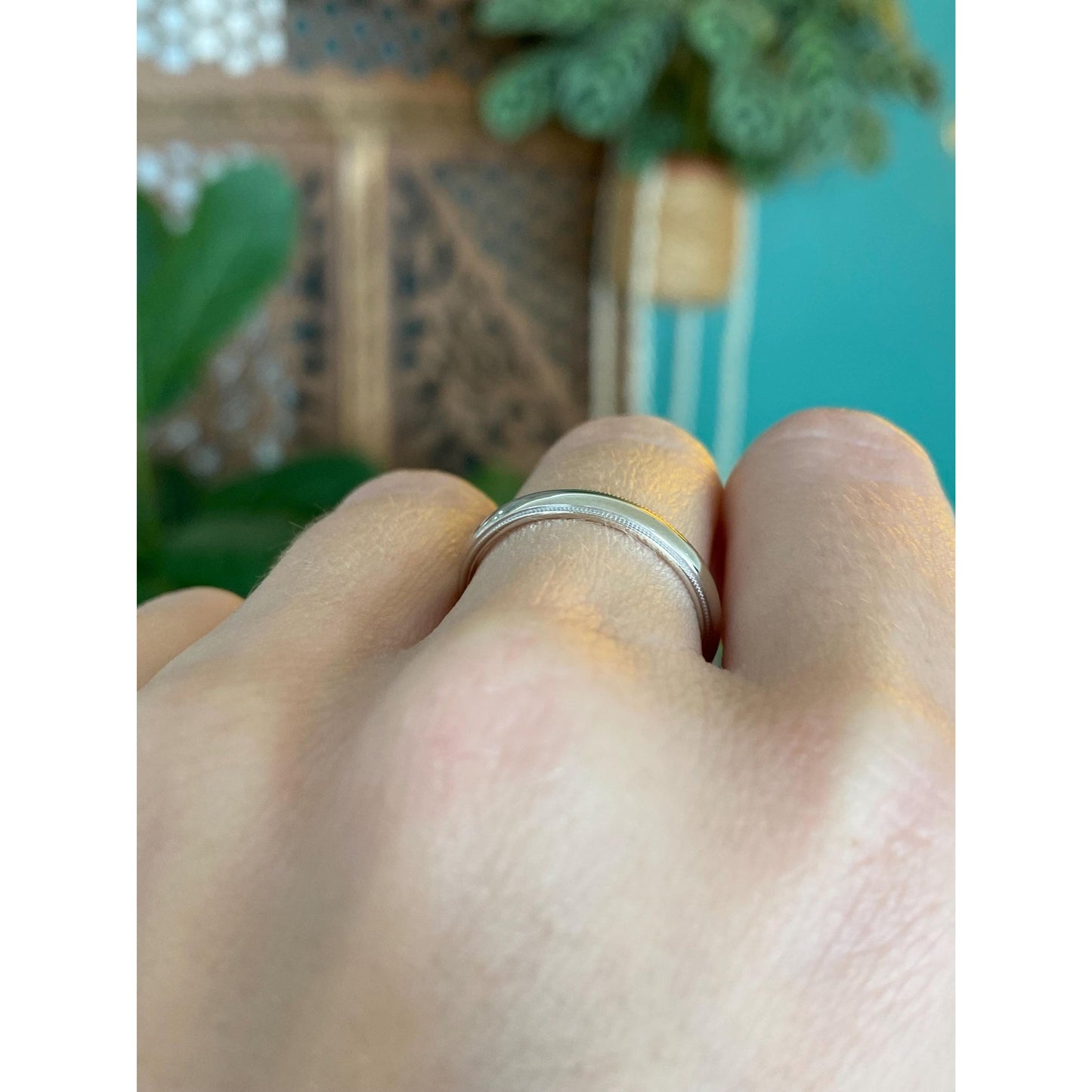 Vintage Solid 14k White Gold Milgrain Ring Band - Size 7.5