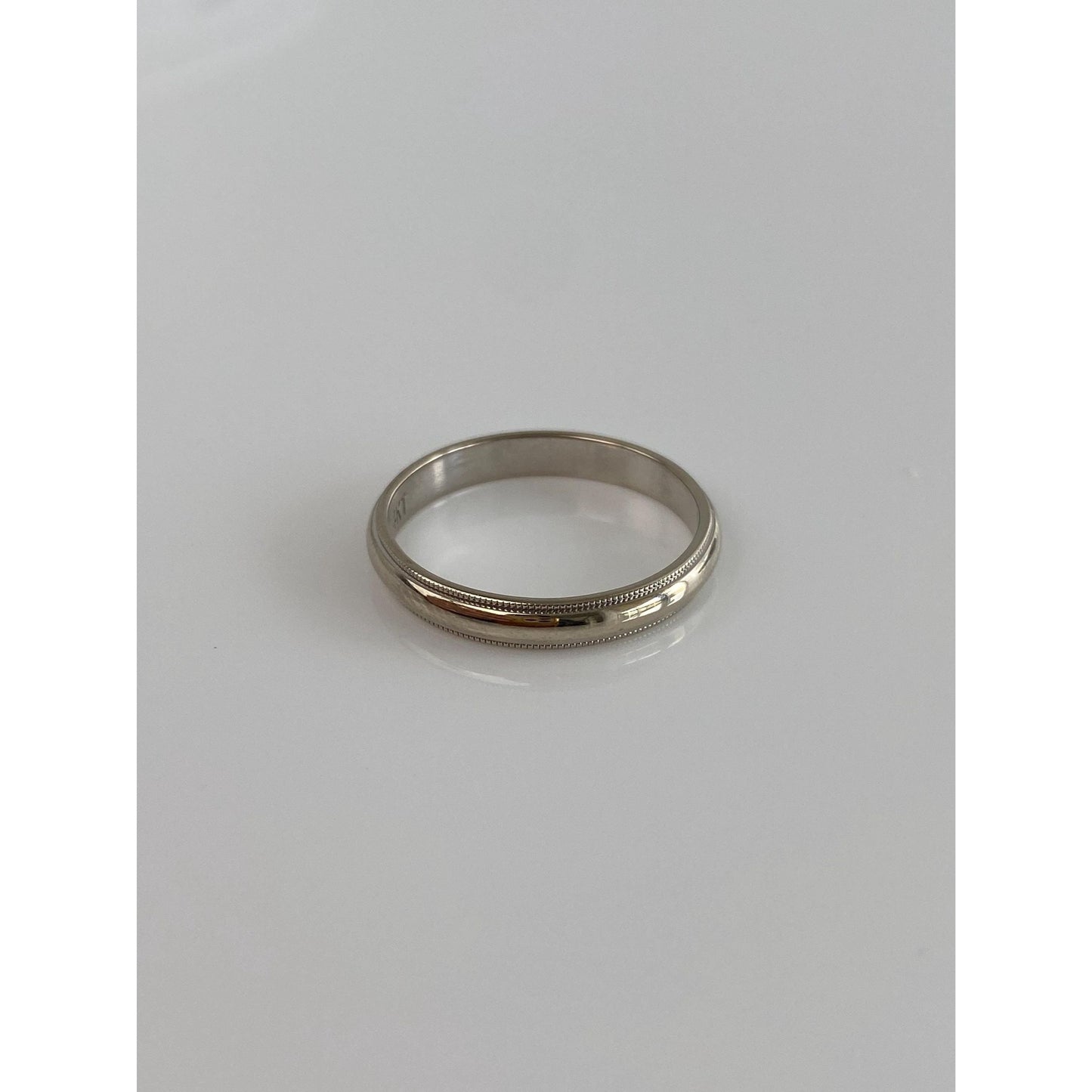 Vintage Solid 14k White Gold Milgrain Ring Band - Size 7.5