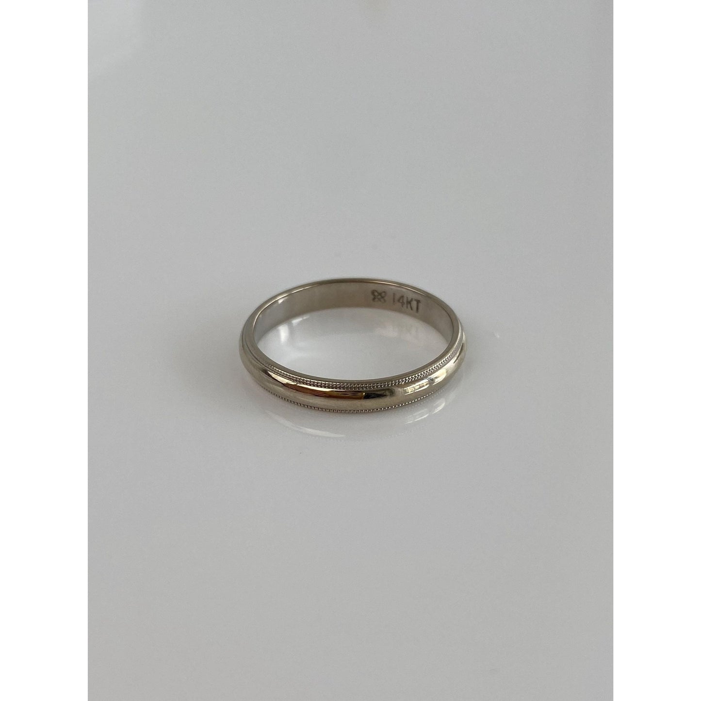 Vintage Solid 14k White Gold Milgrain Ring Band - Size 7.5