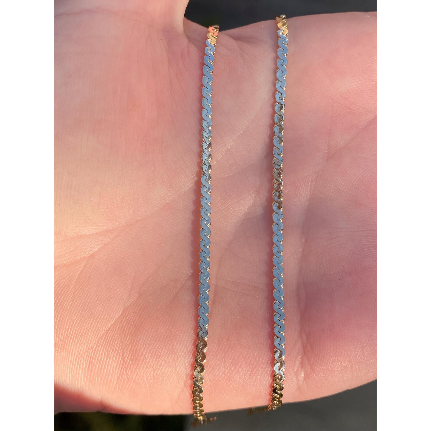 Vintage Solid 14k Yellow Gold Chunky Serpentine Chain Necklace - 15 inches