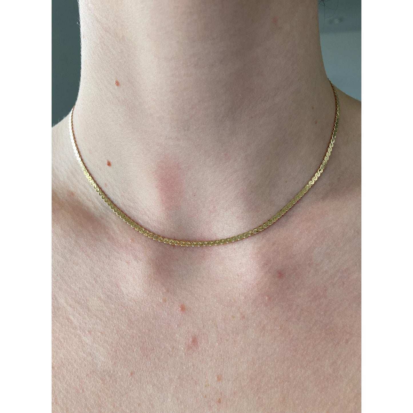 Vintage Solid 14k Yellow Gold Chunky Serpentine Chain Necklace - 15 inches