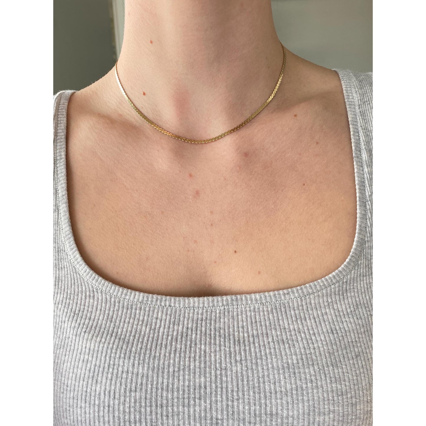 Vintage Solid 14k Yellow Gold Chunky Serpentine Chain Necklace - 15 inches