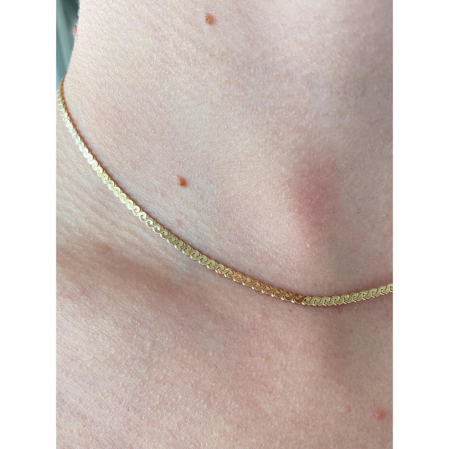 Vintage Solid 14k Yellow Gold Chunky Serpentine Chain Necklace - 15 inches