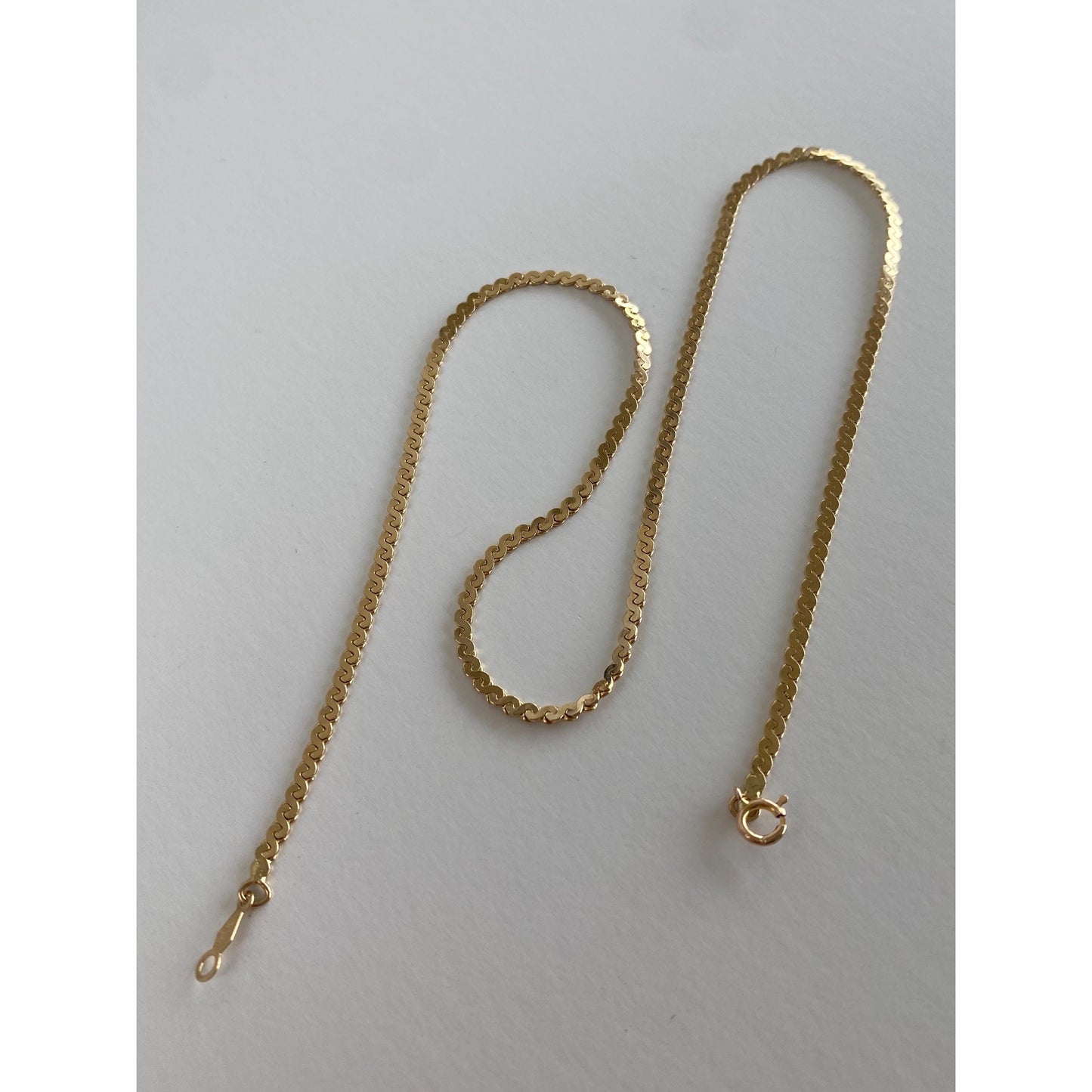 Vintage Solid 14k Yellow Gold Chunky Serpentine Chain Necklace - 15 inches