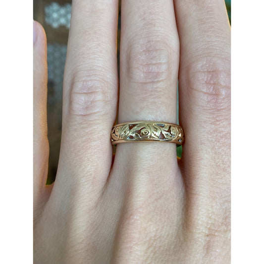 Vintage Solid 14k Yellow Gold Floral Open Work Ring Band - Size 6.75