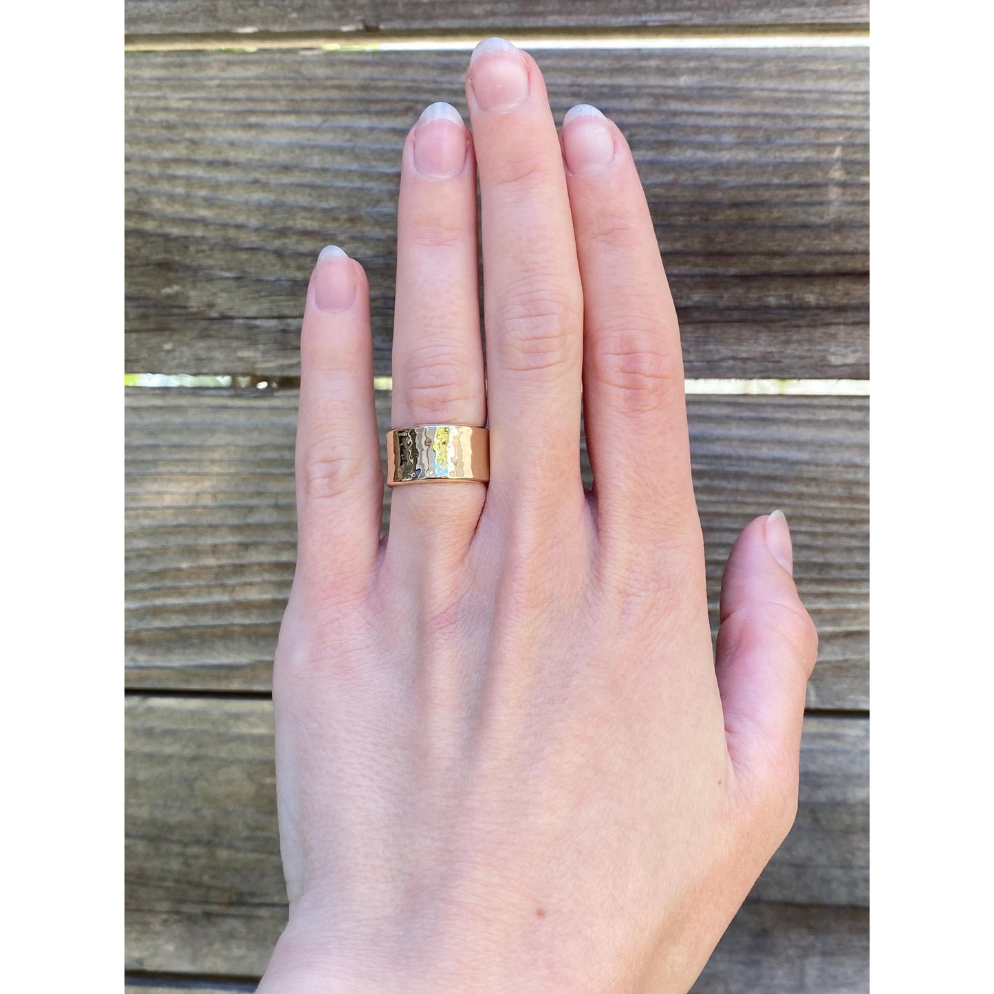 Vintage Solid 14k Yellow Gold Wide Hammered Ring Band - Size 5