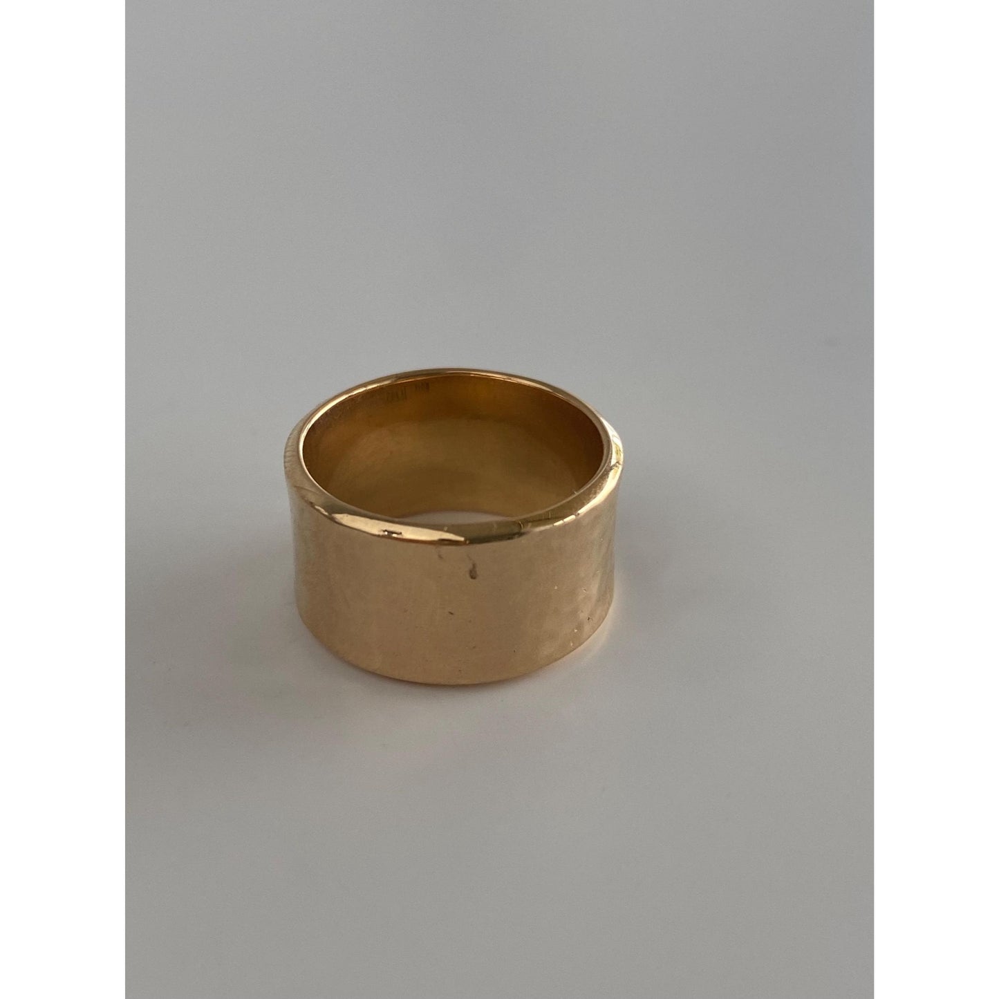 Vintage Solid 14k Yellow Gold Wide Hammered Ring Band - Size 5